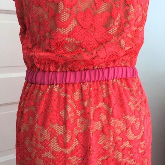 Vintage y2k ABS Allen Schwartz Maxi Dress Floral Lace Slit Pink Wrap Size Small - Picture 6 of 11